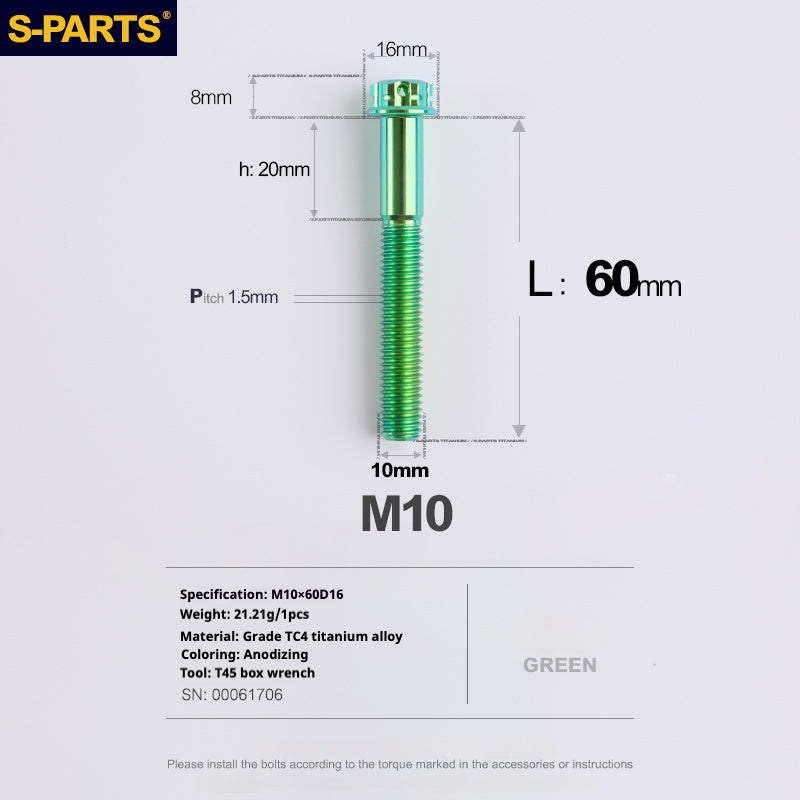Viti in titanio SPARTS serie A3 verde M10 L12-120mm per motociclette e auto