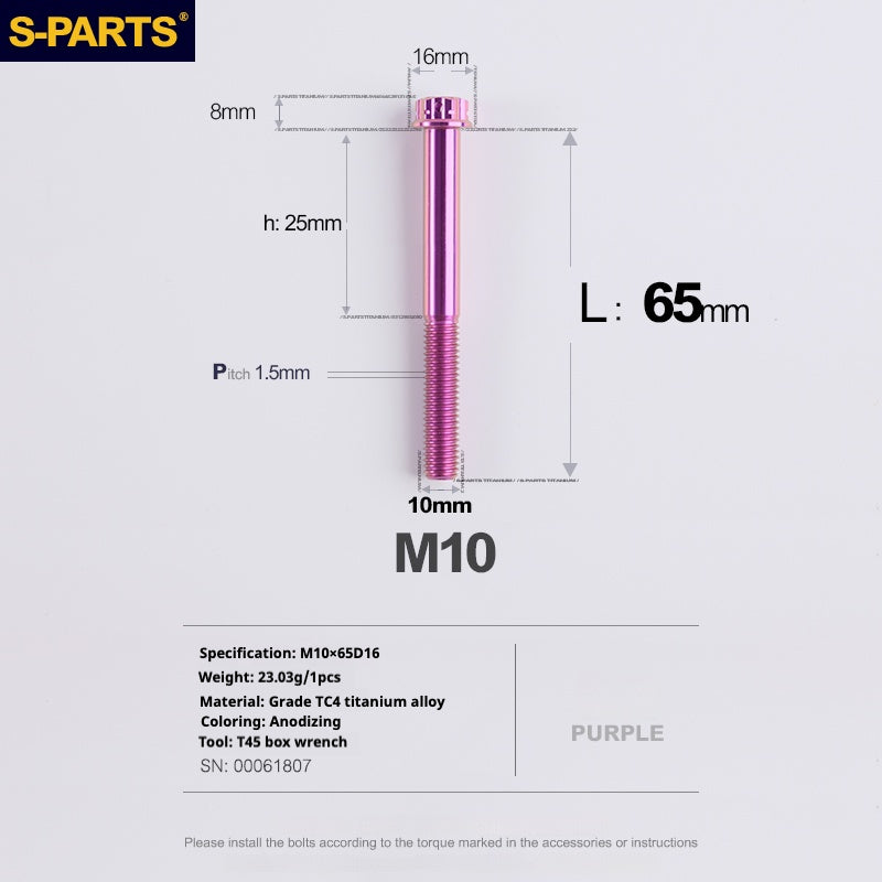 Tornillos de titanio SPARTS Purple A3 Series M10 L12-120 mm para motocicletas y automóviles