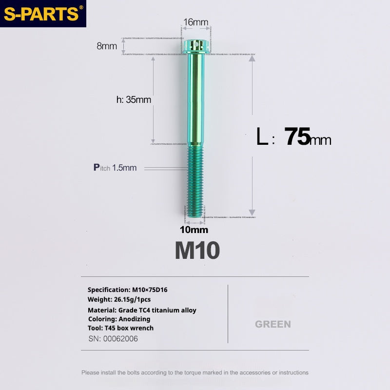 Viti in titanio SPARTS serie A3 verde M10 L12-120mm per motociclette e auto