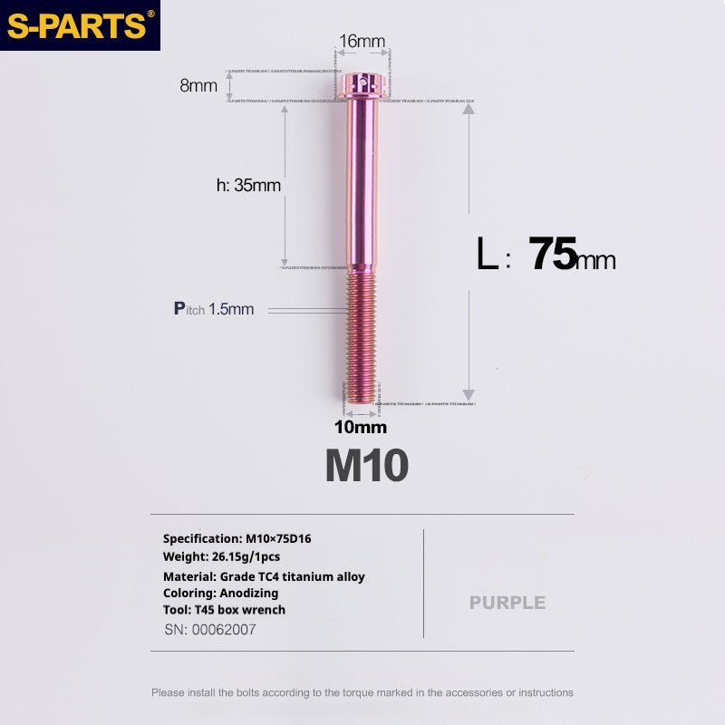 Tornillos de titanio SPARTS Purple A3 Series M10 L12-120 mm para motocicletas y automóviles