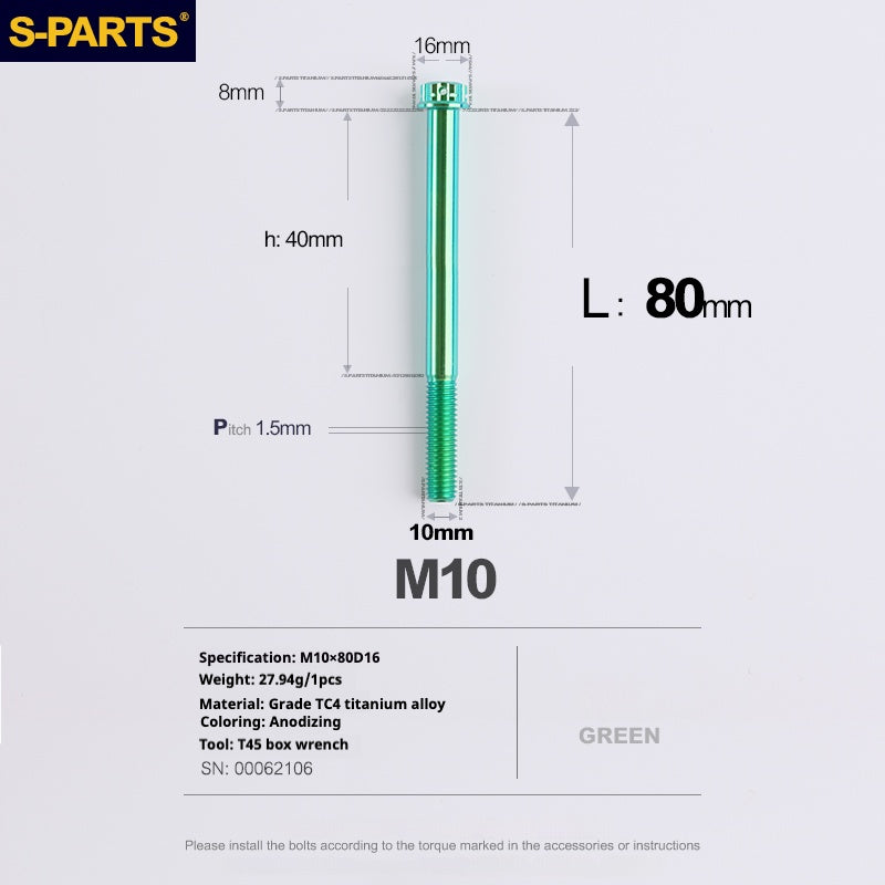 Viti in titanio SPARTS serie A3 verde M10 L12-120mm per motociclette e auto