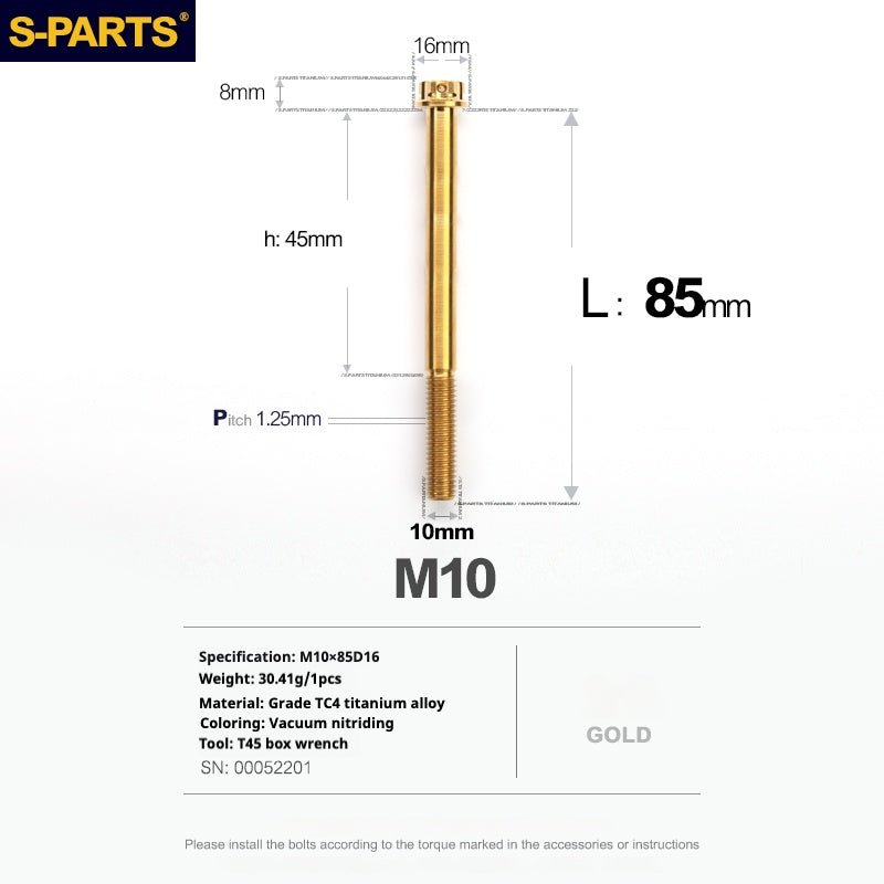 Tornillos de titanio SPARTS Golden A3 Series M10 L12-120 mm para motocicletas y automóviles