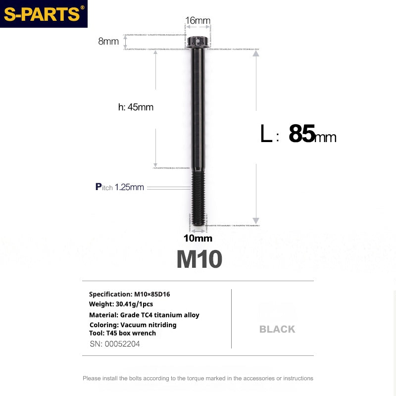 Viss en titane SPARTS série A3 M10 L12-120mm noir pour moto et auto
