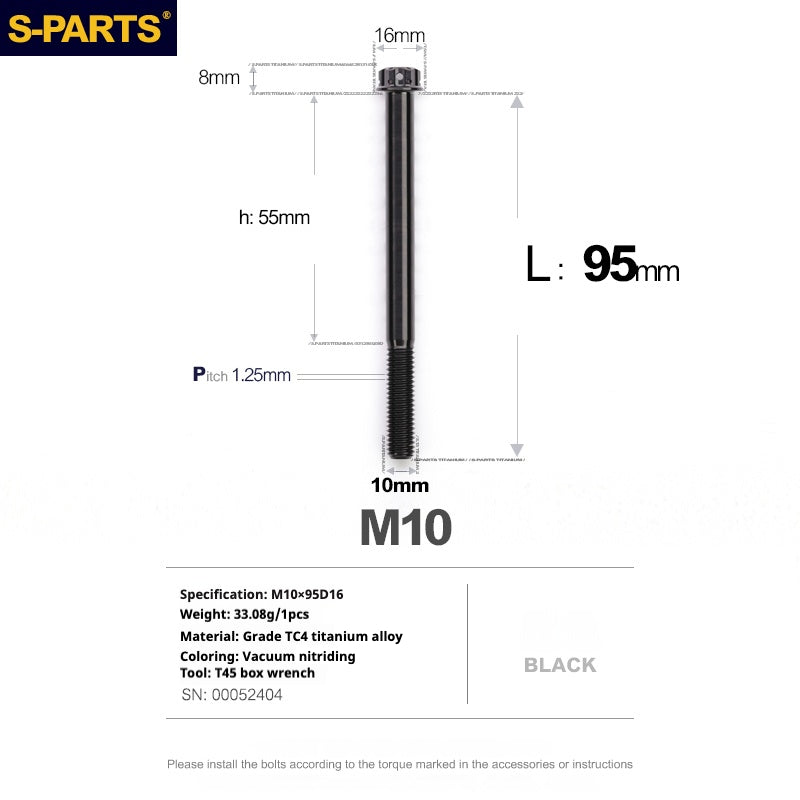 Viss en titane SPARTS série A3 M10 L12-120mm noir pour moto et auto