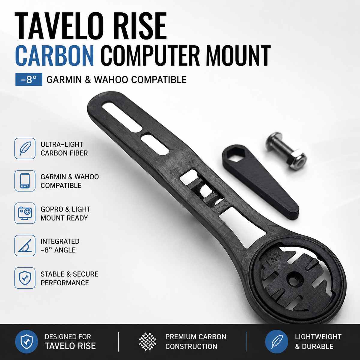 Carbon Computer Mount for Tavelo Rise Integrated Cockpit | Garmin Wahoo