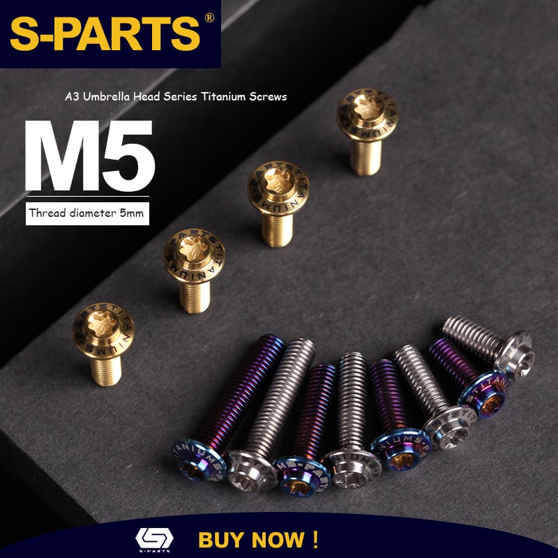 S-PARTS A3 Cabeza de paraguas M5 L06-55 mm D10 Tornillo de titanio para motocicleta y vehículo eléctrico