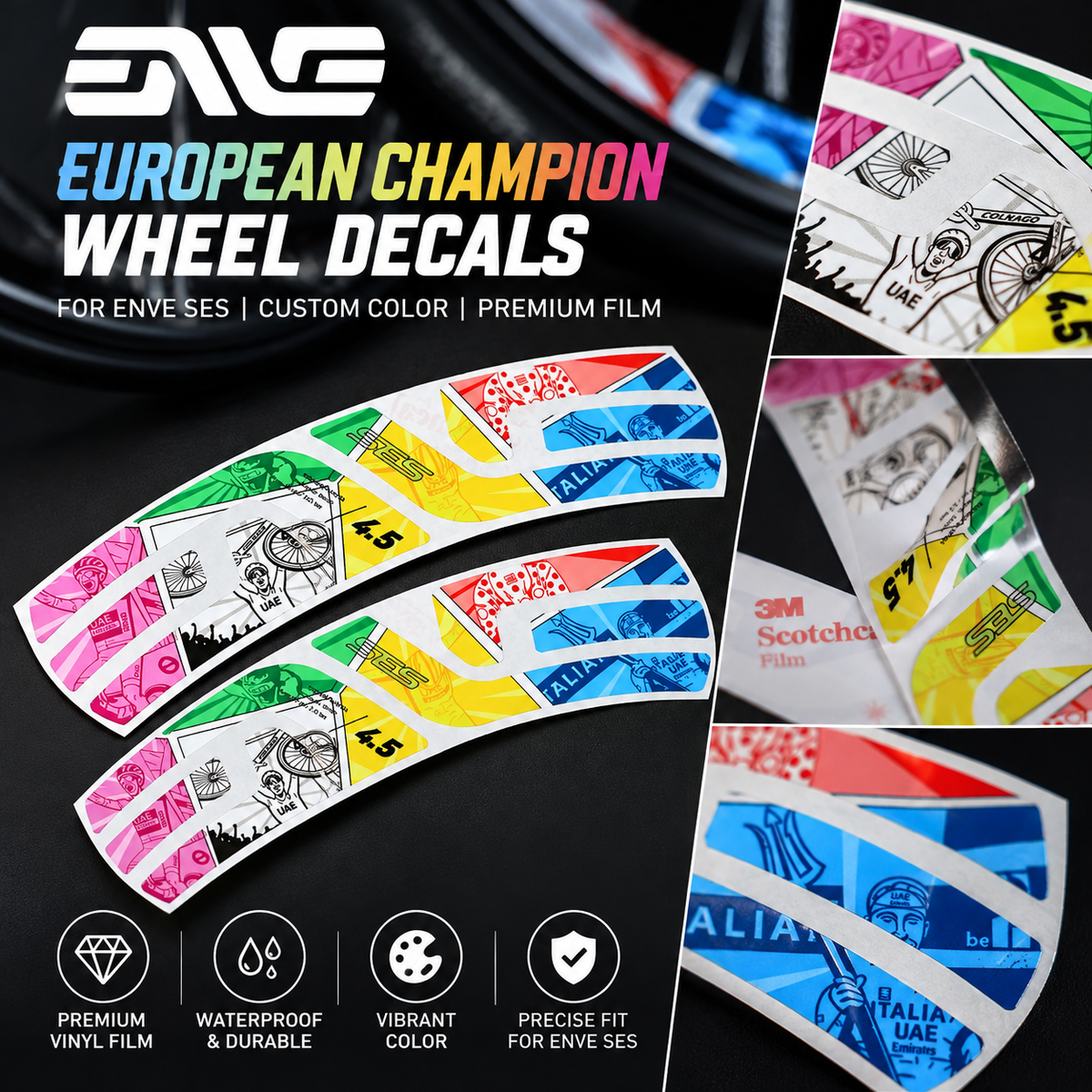 2026 ENVE SES 4.5 Pogačar European Champion-Inspired Wheel Decals | Custom Rim Stickers