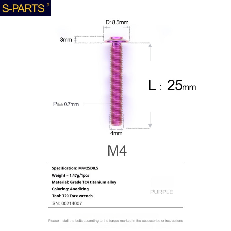 SPARTS A3 Serie testa ombrello M4 L06-35mm D8.5 Viti in titanio per motociclette e auto