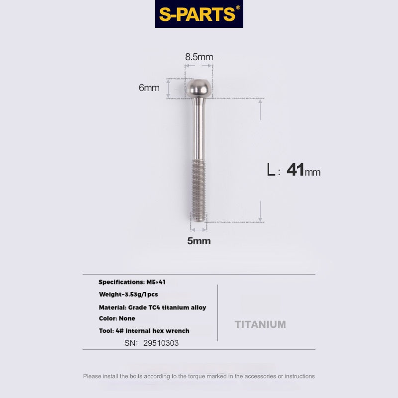 S-PARTS M5 x 30/35/40/47mm 티타늄 볼트 & 배럴 너트 & 와셔 나사 자전거 시트포스트용