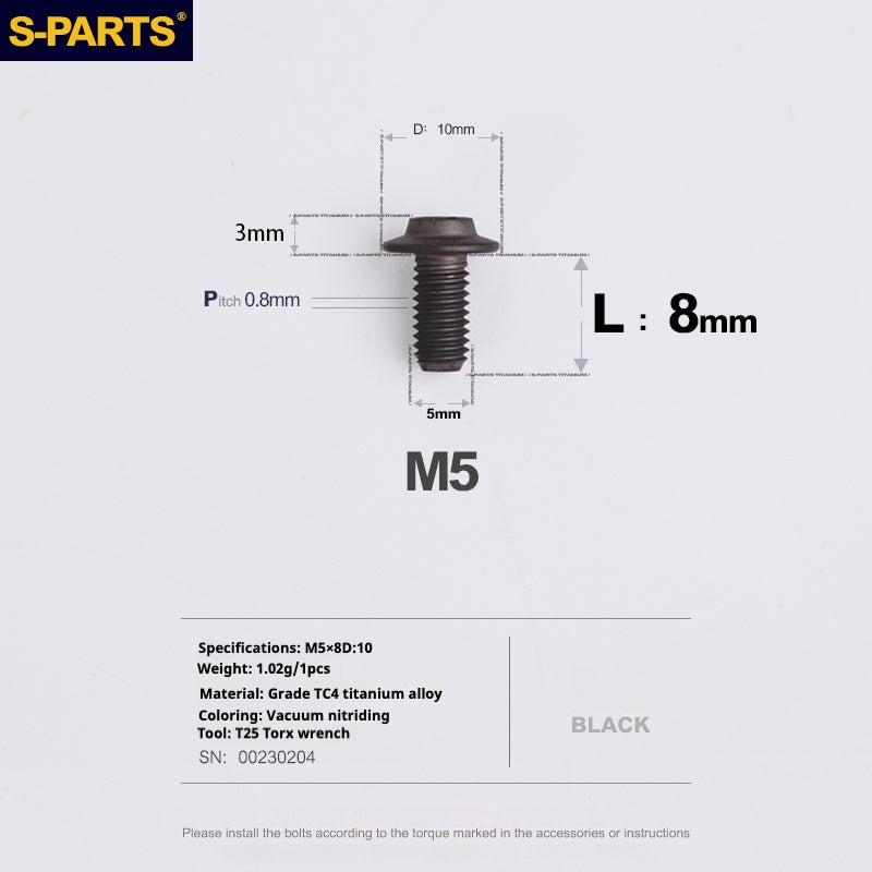 S-PARTS A3 Cabeza de paraguas M5 L06-55 mm D10 Tornillo de titanio para motocicleta y vehículo eléctrico
