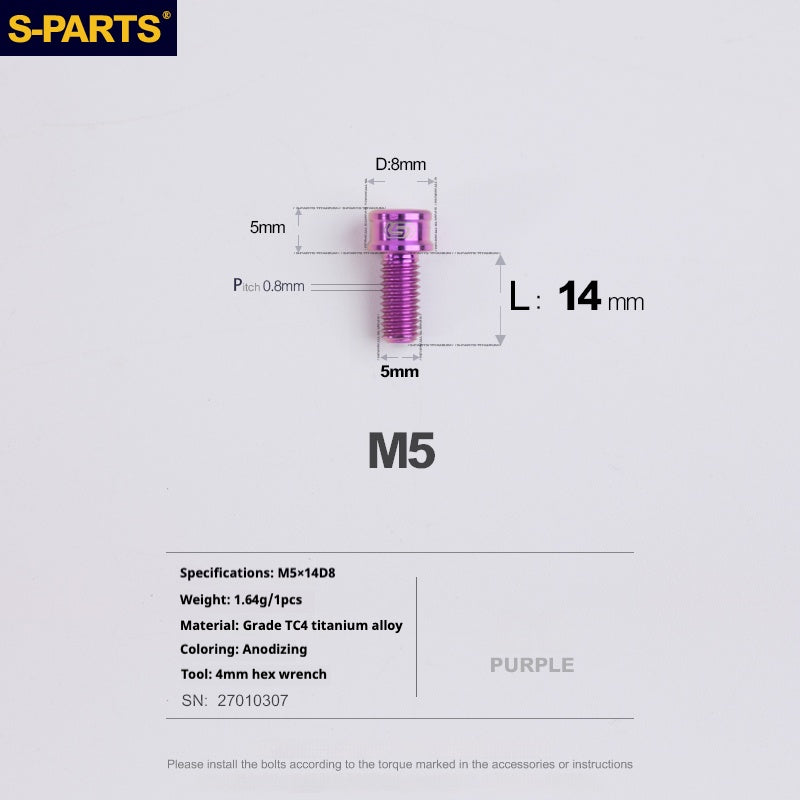 S-PARTS Vis en alliage de titane M5x10-35mm à tête cylindrique, ultra légère