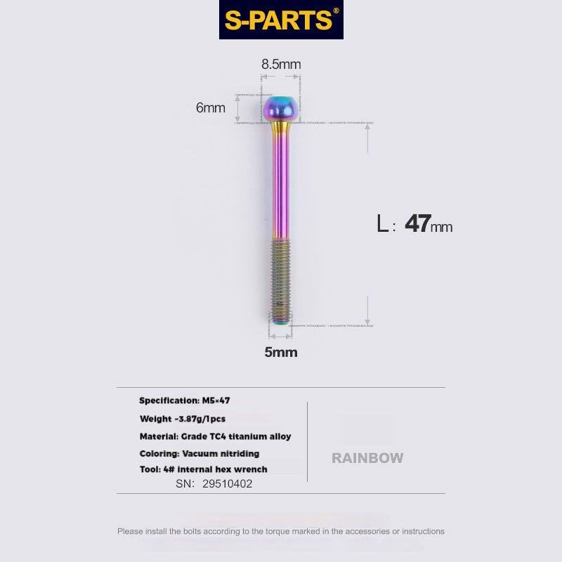 S-PARTS M5 x 30/35/40/47mm 티타늄 볼트 & 배럴 너트 & 와셔 나사 자전거 시트포스트용