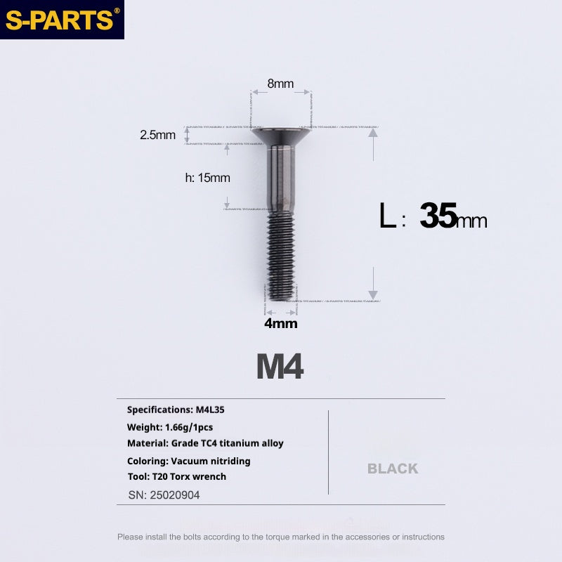 Tornillos de titanio de cabeza avellanada serie M4 L08-45 mm de SPARTS