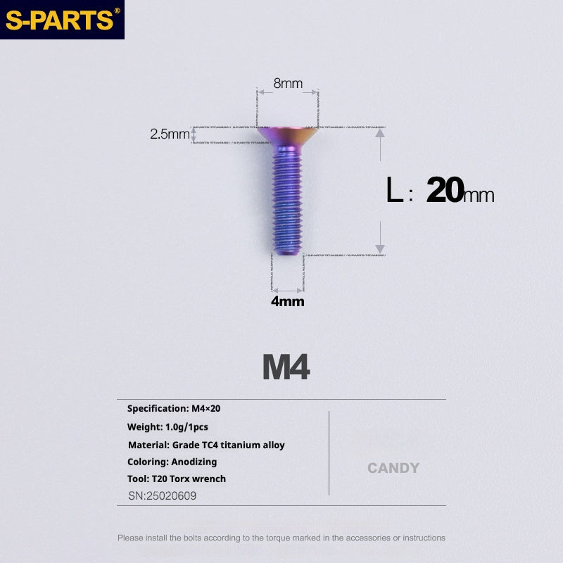 Tornillos de titanio de cabeza avellanada serie M4 L08-45 mm de SPARTS