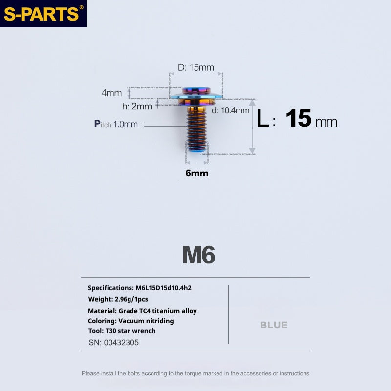 Tornillos de titanio azul M6 para cabezal de paraguas SPARTS A3 para motocicleta y automóvil