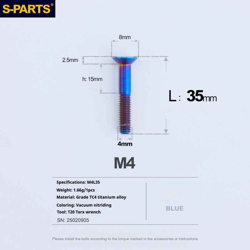 Tornillos de titanio de cabeza avellanada serie M4 L08-45 mm de SPARTS