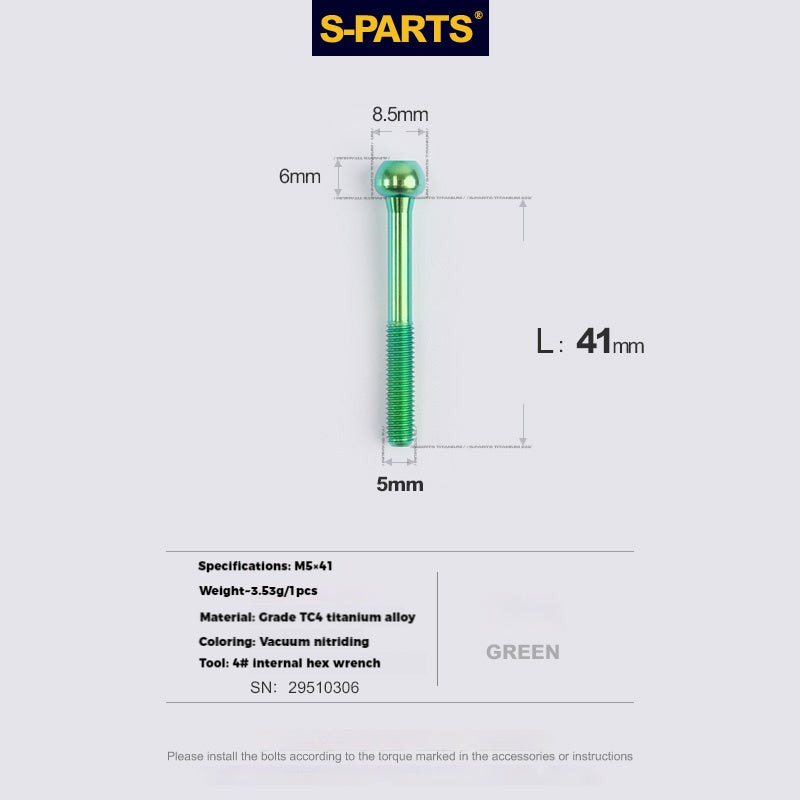 S-PARTS M5 x 30/35/40/47mm 티타늄 볼트 & 배럴 너트 & 와셔 나사 자전거 시트포스트용