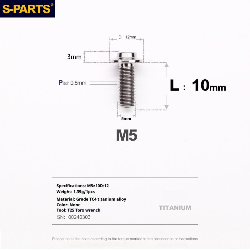 S-PARTS M5 10-30MM Motocicleta Vehículo Eléctrico A3 Nuevo Cabezal de Paraguas Tornillo de Aleación de Titanio D12
