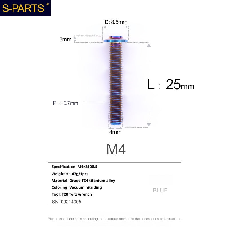 SPARTS A3 Serie testa ombrello M4 L06-35mm D8.5 Viti in titanio per motociclette e auto