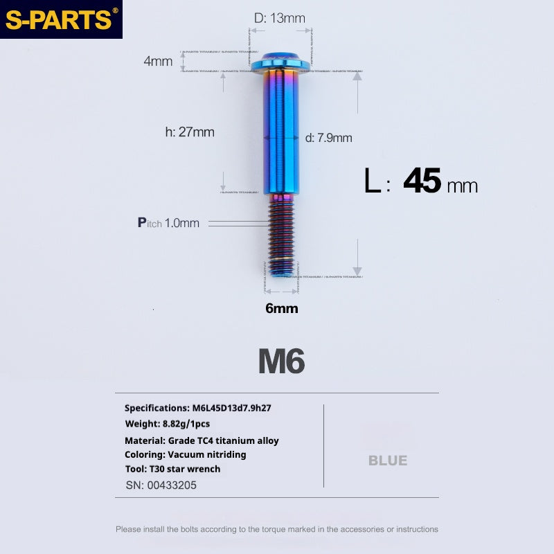 Tornillos de titanio azul M6 para cabezal de paraguas SPARTS A3 para motocicleta y automóvil