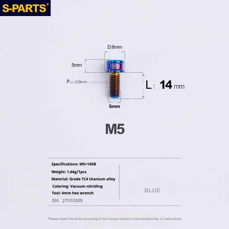 S-PARTS Vis en alliage de titane M5x10-35mm à tête cylindrique, ultra légère