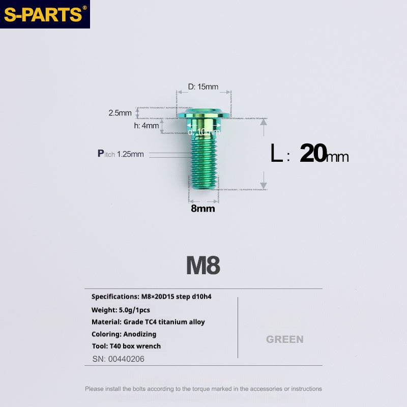 Tornillos de titanio verde M8 para motocicletas y automóviles SPARTS A3 Umbrella Head Step Series