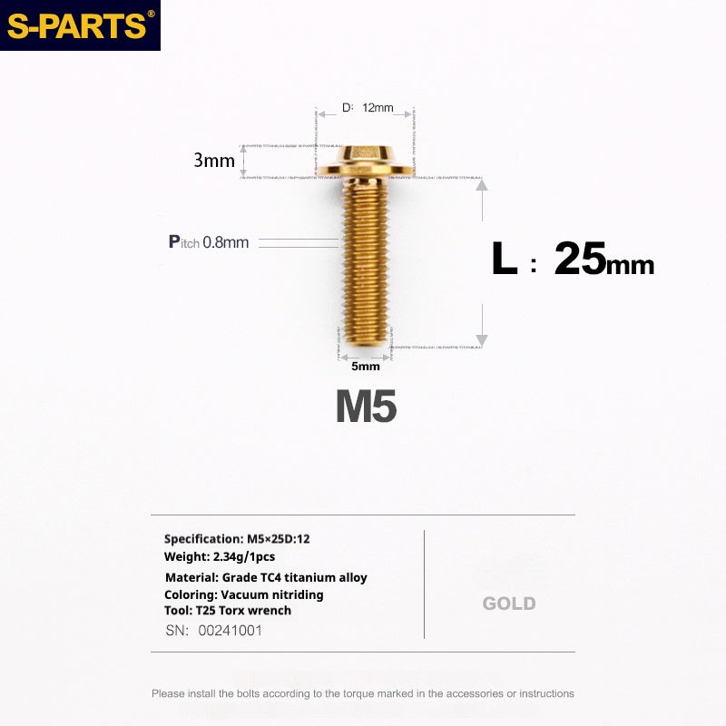 S-PARTS M5 10-30MM Motocicleta Vehículo Eléctrico A3 Nuevo Cabezal de Paraguas Tornillo de Aleación de Titanio D12