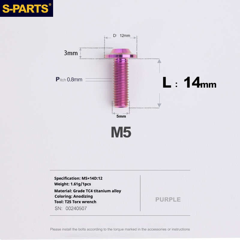S-PARTS M5 10-30MM Motocicleta Vehículo Eléctrico A3 Nuevo Cabezal de Paraguas Tornillo de Aleación de Titanio D12