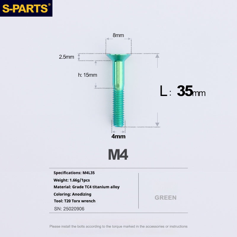 Tornillos de titanio de cabeza avellanada serie M4 L08-45 mm de SPARTS