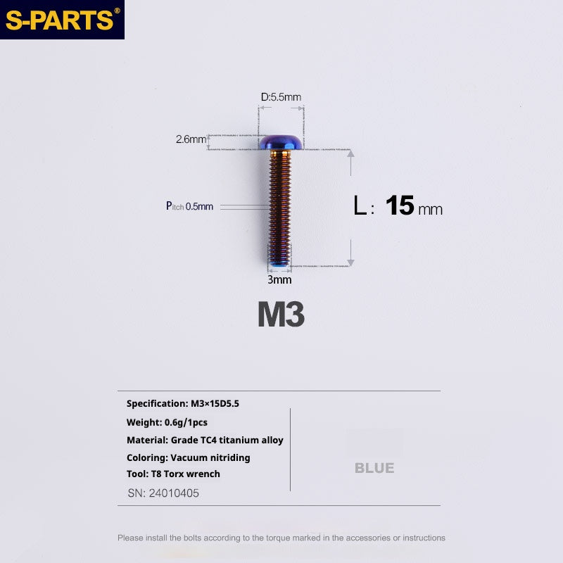 S-PARTS  mountain road bike  Titanium alloy screw M3*6/8/10/12/15 mm umbrella head screw