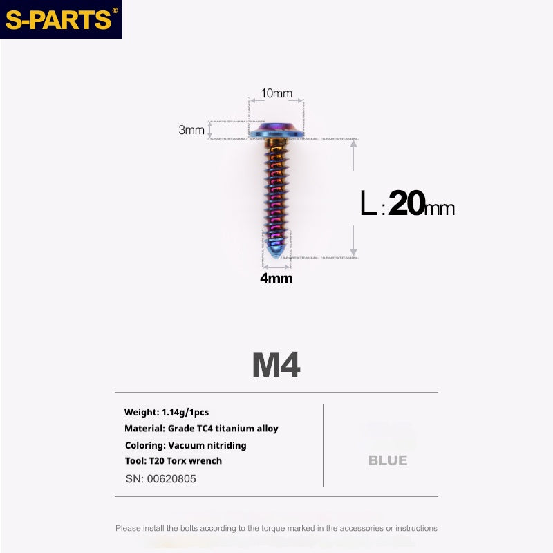 Vis auto-taraudeuses SPART A3 à tête parapluie, série fil, M4 L12-20mm D10 en titane pour moto et auto
