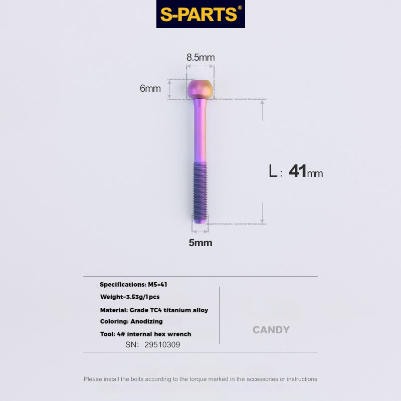 S-PARTS M5 x 30/35/40/47mm 티타늄 볼트 & 배럴 너트 & 와셔 나사 자전거 시트포스트용