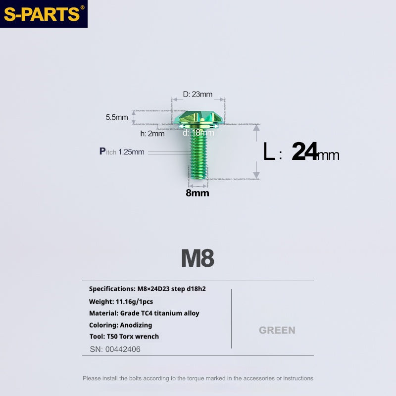Tornillos de titanio verde M8 para motocicletas y automóviles SPARTS A3 Umbrella Head Step Series