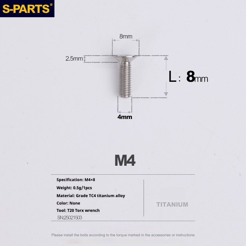 Tornillos de titanio de cabeza avellanada serie M4 L08-45 mm de SPARTS