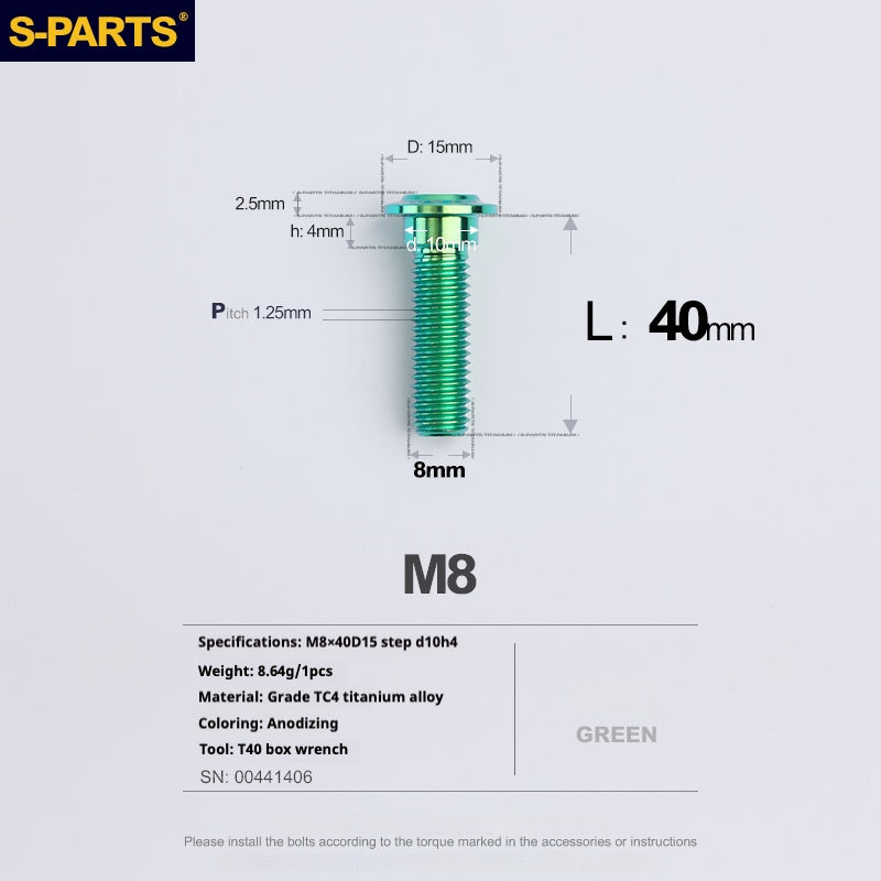 Tornillos de titanio verde M8 para motocicletas y automóviles SPARTS A3 Umbrella Head Step Series