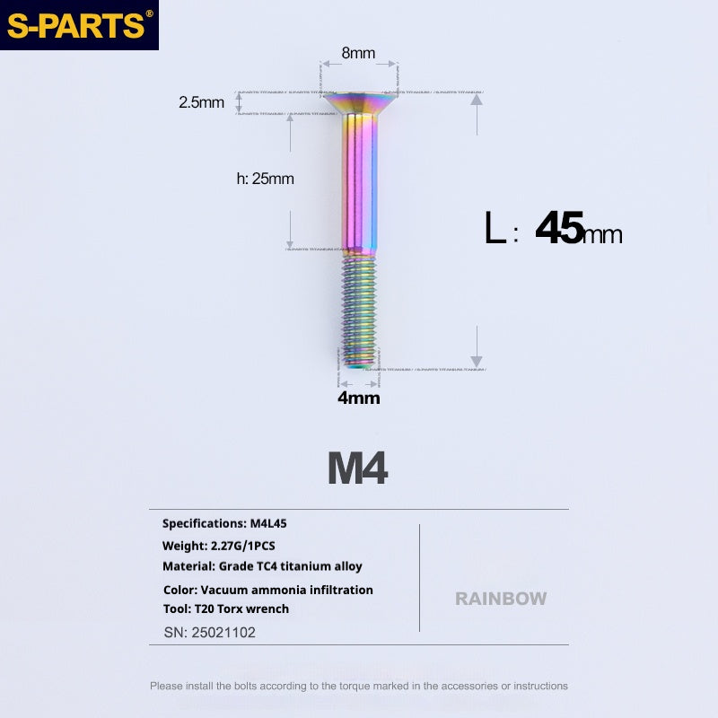 Tornillos de titanio de cabeza avellanada serie M4 L08-45 mm de SPARTS
