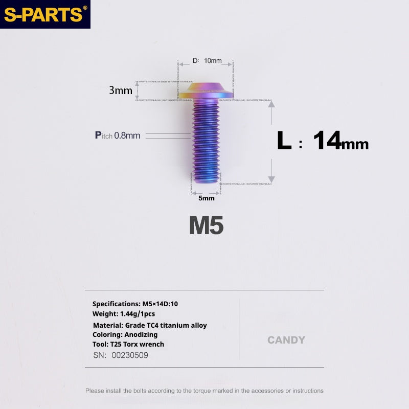 S-PARTS A3 Cabeza de paraguas M5 L06-55 mm D10 Tornillo de titanio para motocicleta y vehículo eléctrico