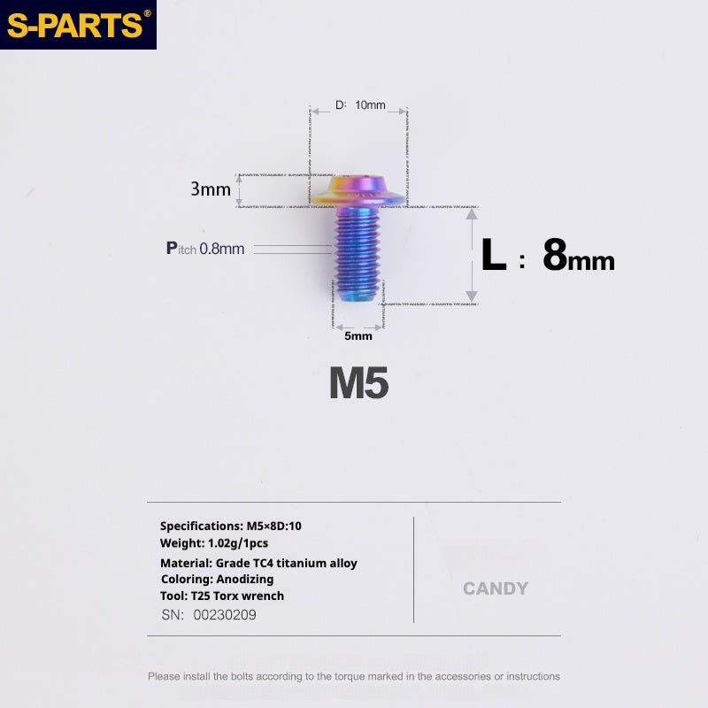 S-PARTS A3 Cabeza de paraguas M5 L06-55 mm D10 Tornillo de titanio para motocicleta y vehículo eléctrico