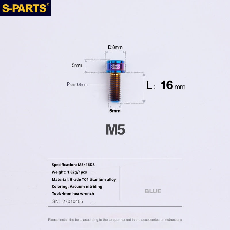 S-PARTS Vis en alliage de titane M5x10-35mm à tête cylindrique, ultra légère