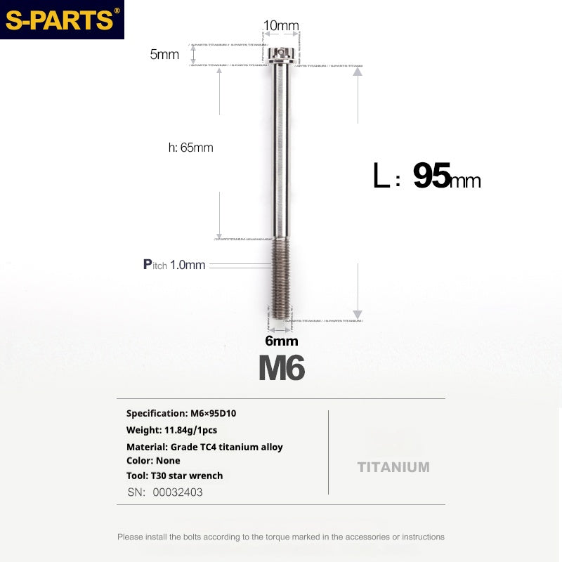 SPARTS A3 Série M6 L08-120mm Vis Titane Couleur Titane Moto Auto
