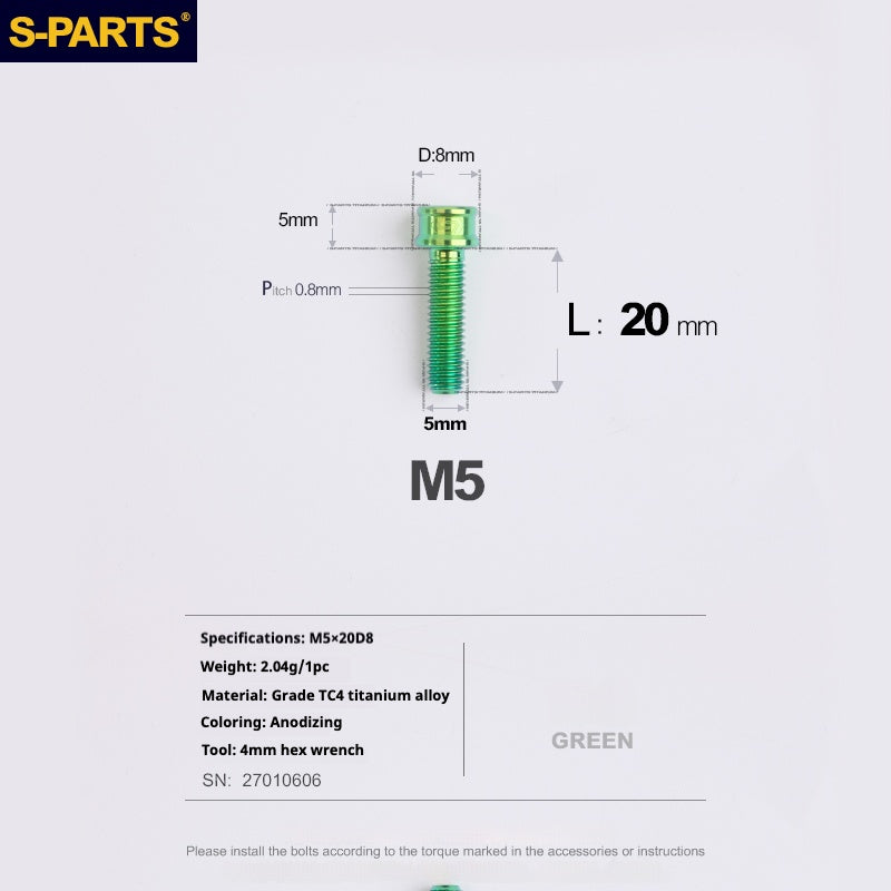 S-PARTS Vis en alliage de titane M5x10-35mm à tête cylindrique, ultra légère
