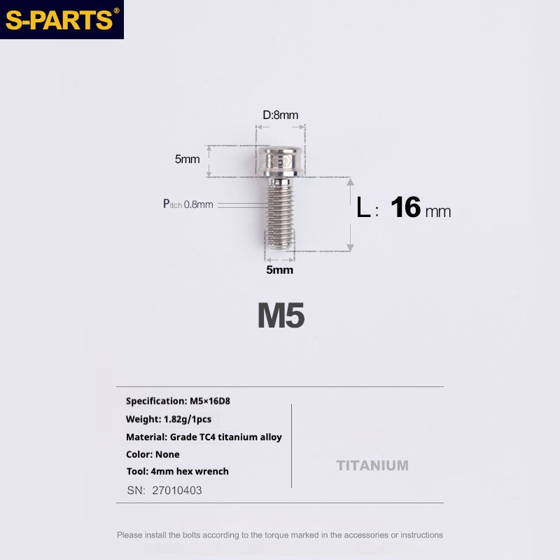 S-PARTS Vis en alliage de titane M5x10-35mm à tête cylindrique, ultra légère