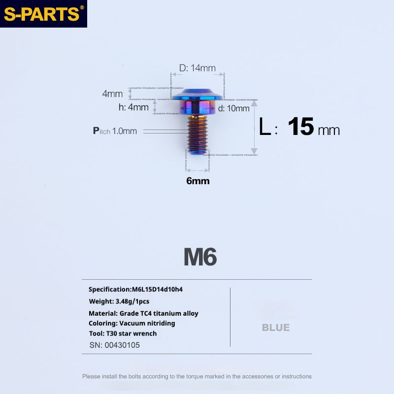 Tornillos de titanio azul M6 para cabezal de paraguas SPARTS A3 para motocicleta y automóvil
