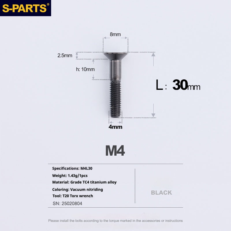 Tornillos de titanio de cabeza avellanada serie M4 L08-45 mm de SPARTS