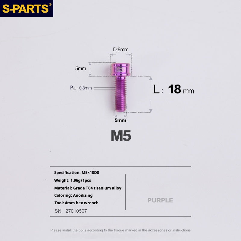 S-PARTS Vis en alliage de titane M5x10-35mm à tête cylindrique, ultra légère