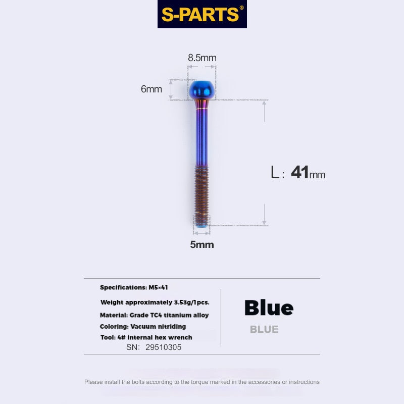 S-PARTS M5 x 30/35/40/47mm 티타늄 볼트 & 배럴 너트 & 와셔 나사 자전거 시트포스트용