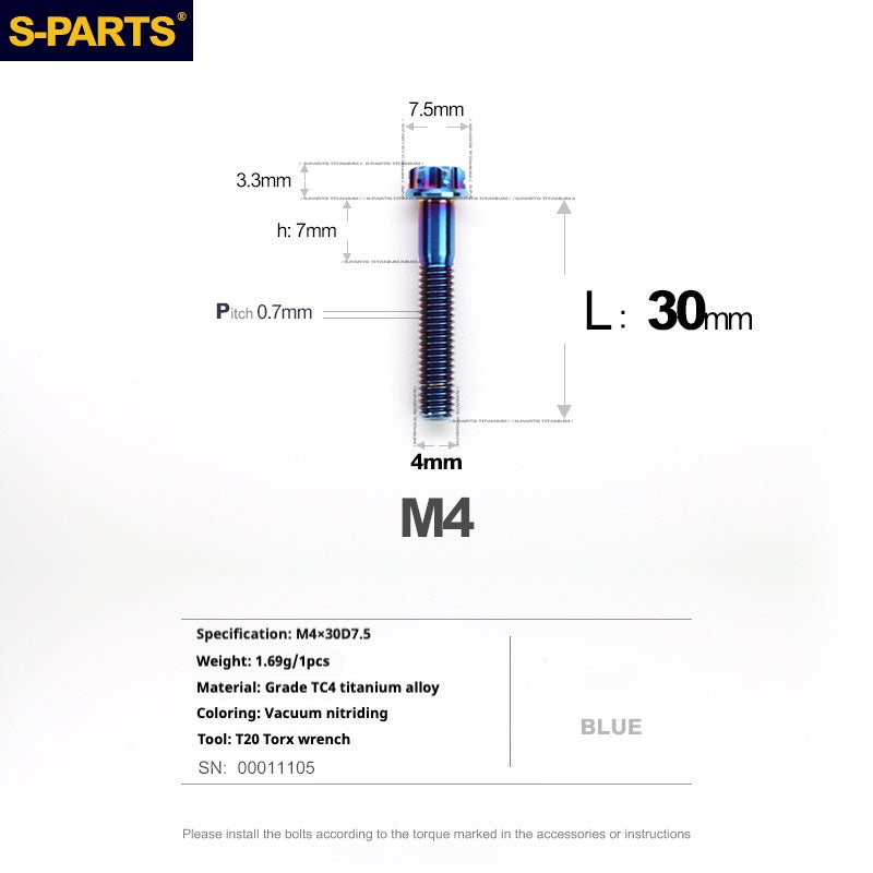 S-PARTS A3 Gold M4 Aleación de titanio Piezas estándar Tornillo para vehículo eléctrico Motocicleta Coche