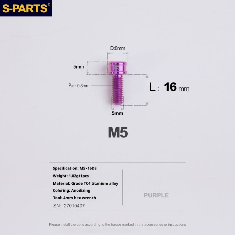 S-PARTS Vis en alliage de titane M5x10-35mm à tête cylindrique, ultra légère