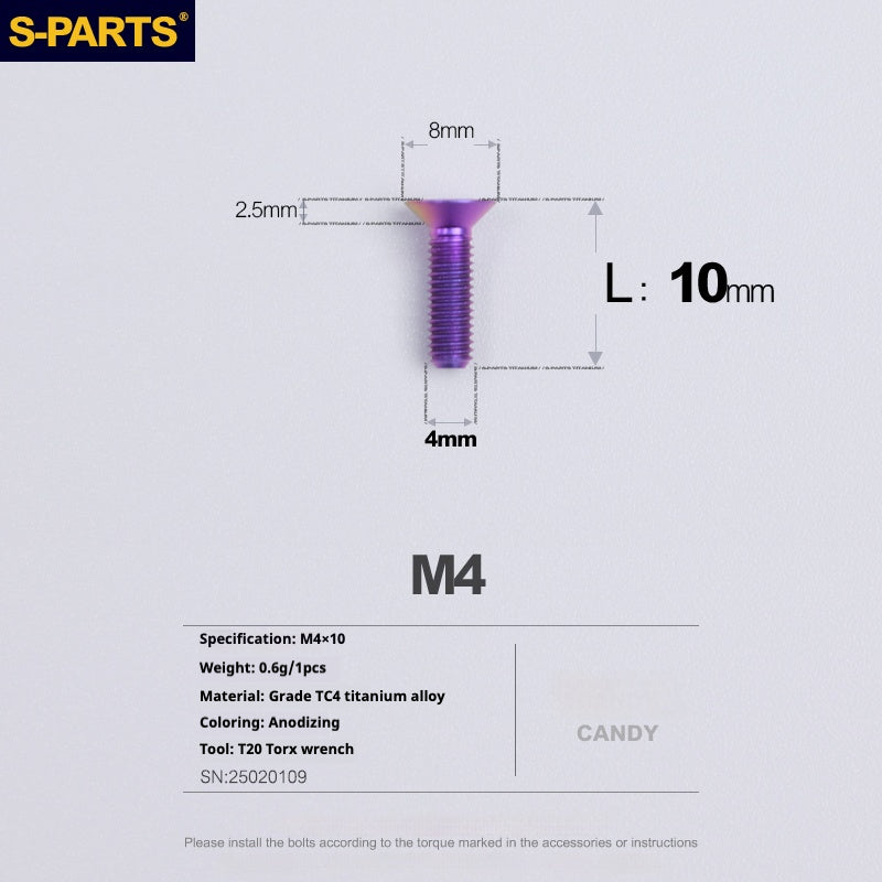 Tornillos de titanio de cabeza avellanada serie M4 L08-45 mm de SPARTS
