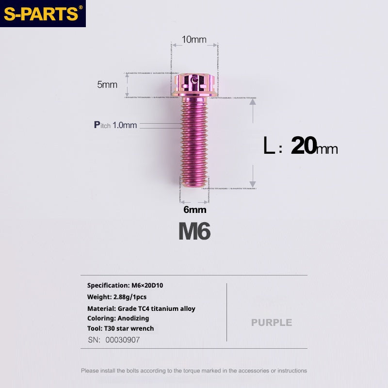 Vis SPART A3 M6 L08-120mm Titane Violet pour Moto et Auto